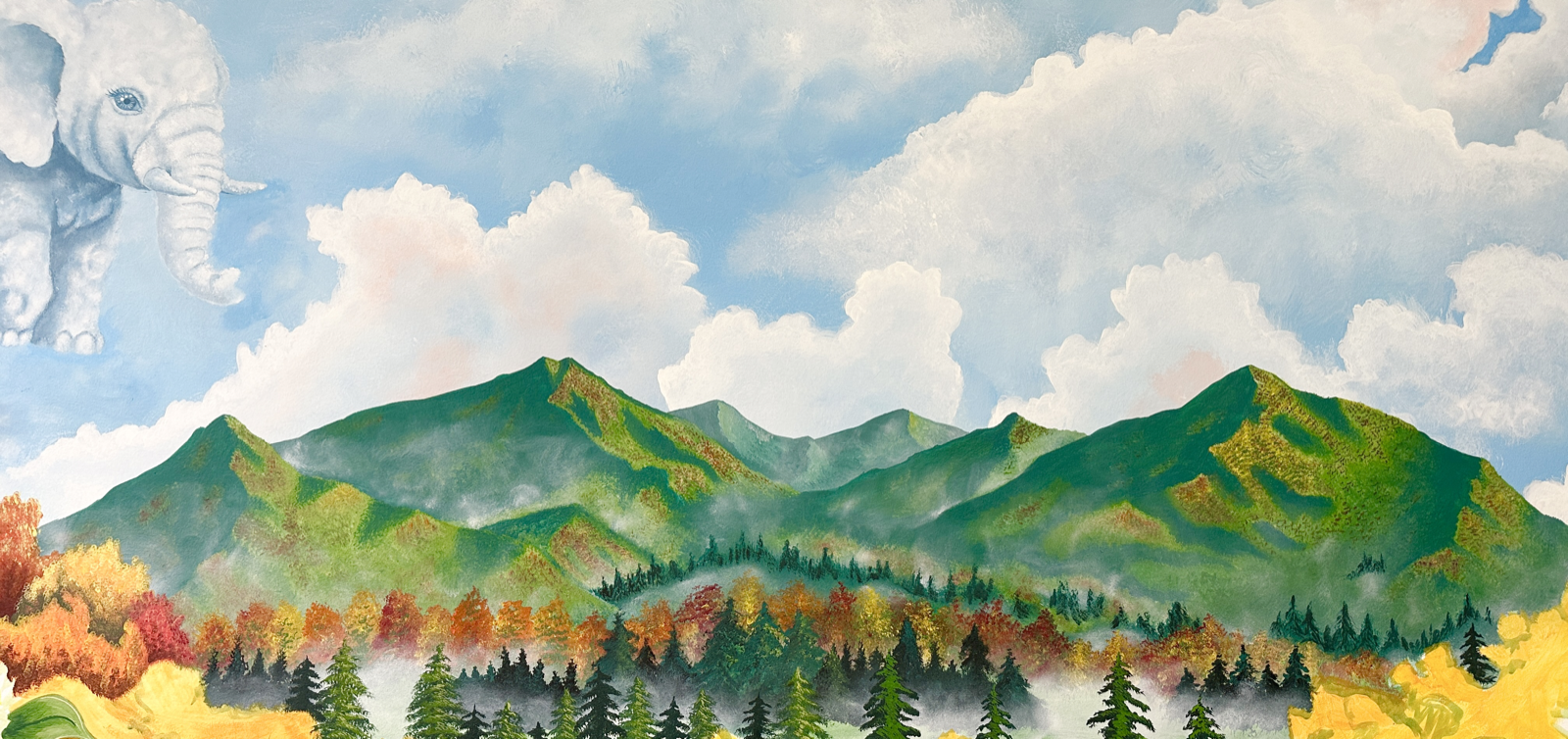 Finished mountain landscape beneath the clouds
